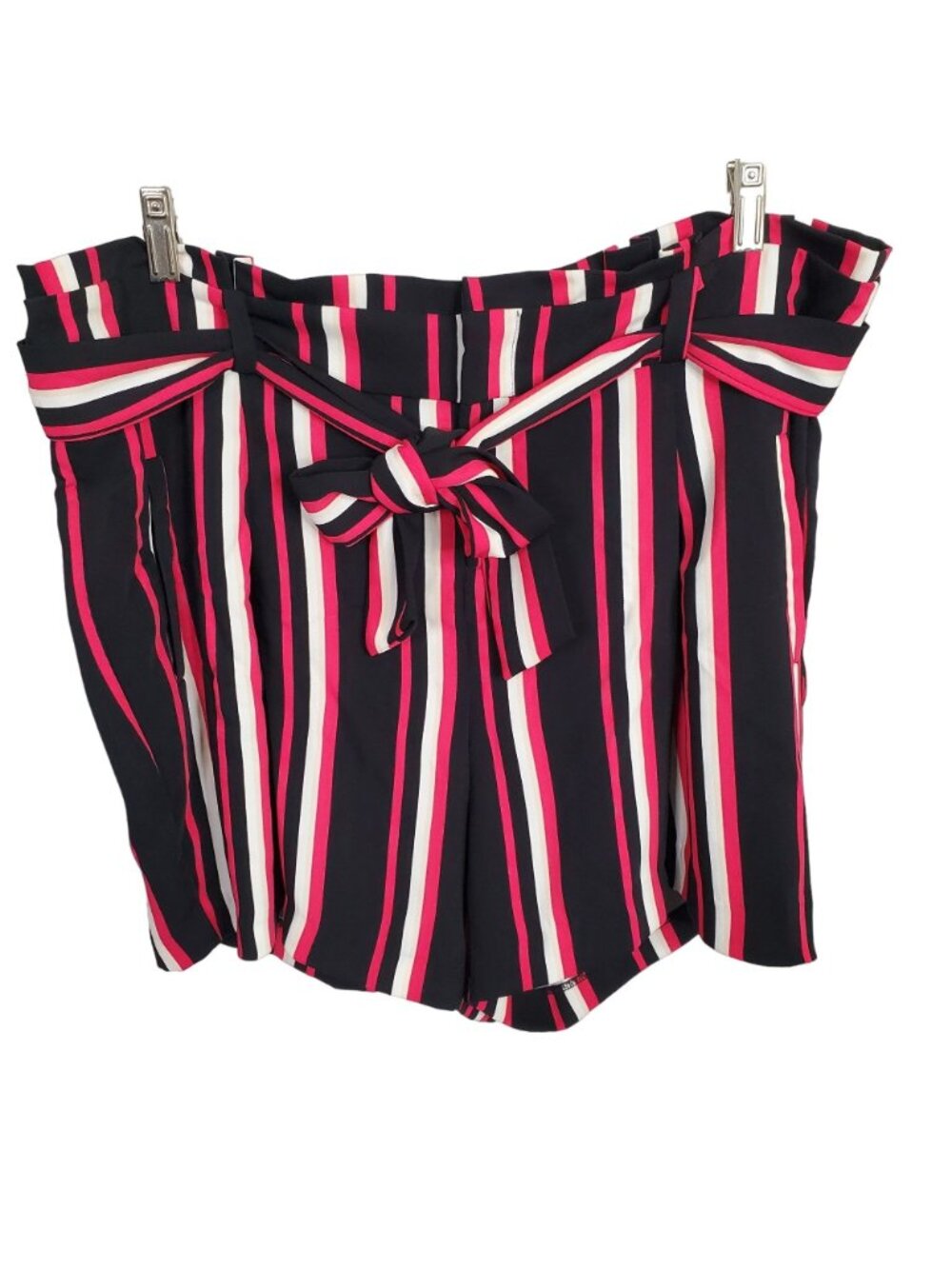 Torrid Size 16 Shorts Belt Crepe Paperbag High Waist Stretch Stripe Black Pink - Picture 2 of 8